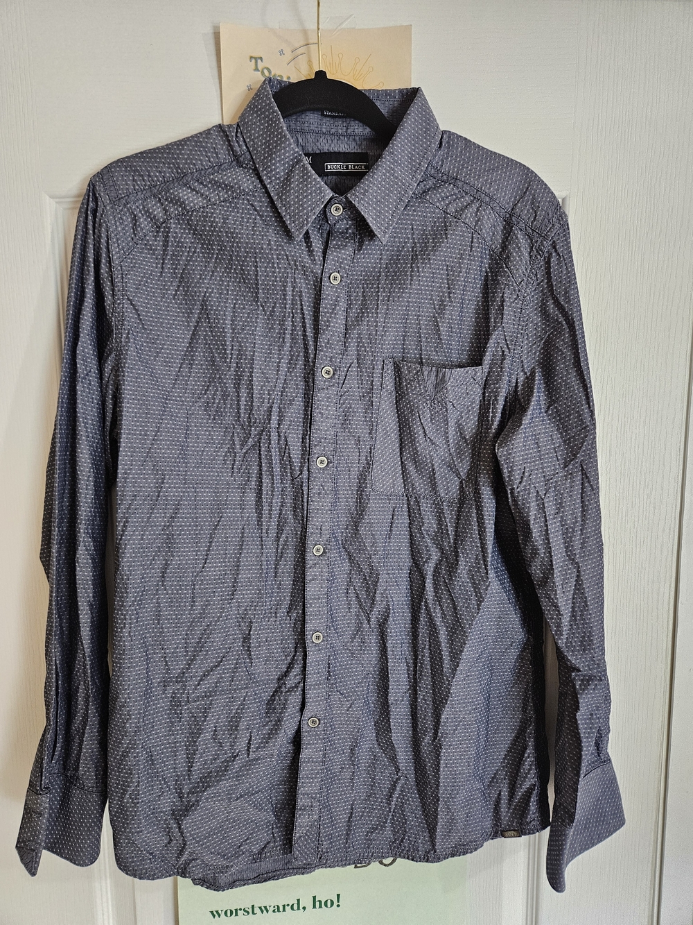 Buckle Black Navy Microdot Long-Sleeve Button Down Dress Shirt